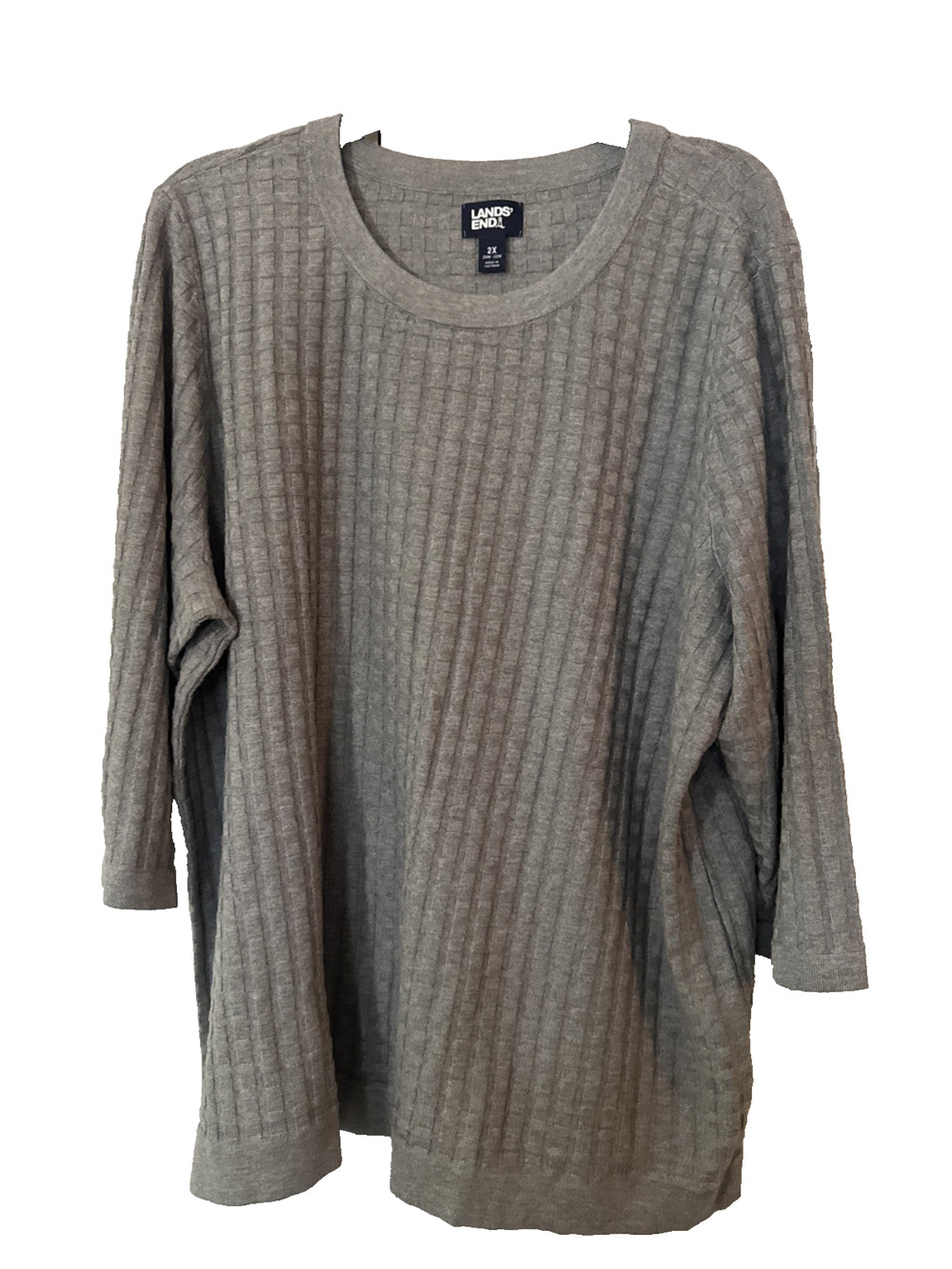 Womens Sweater size 2X Lands End Basket Weave Crew Neck Sweater Grey #89